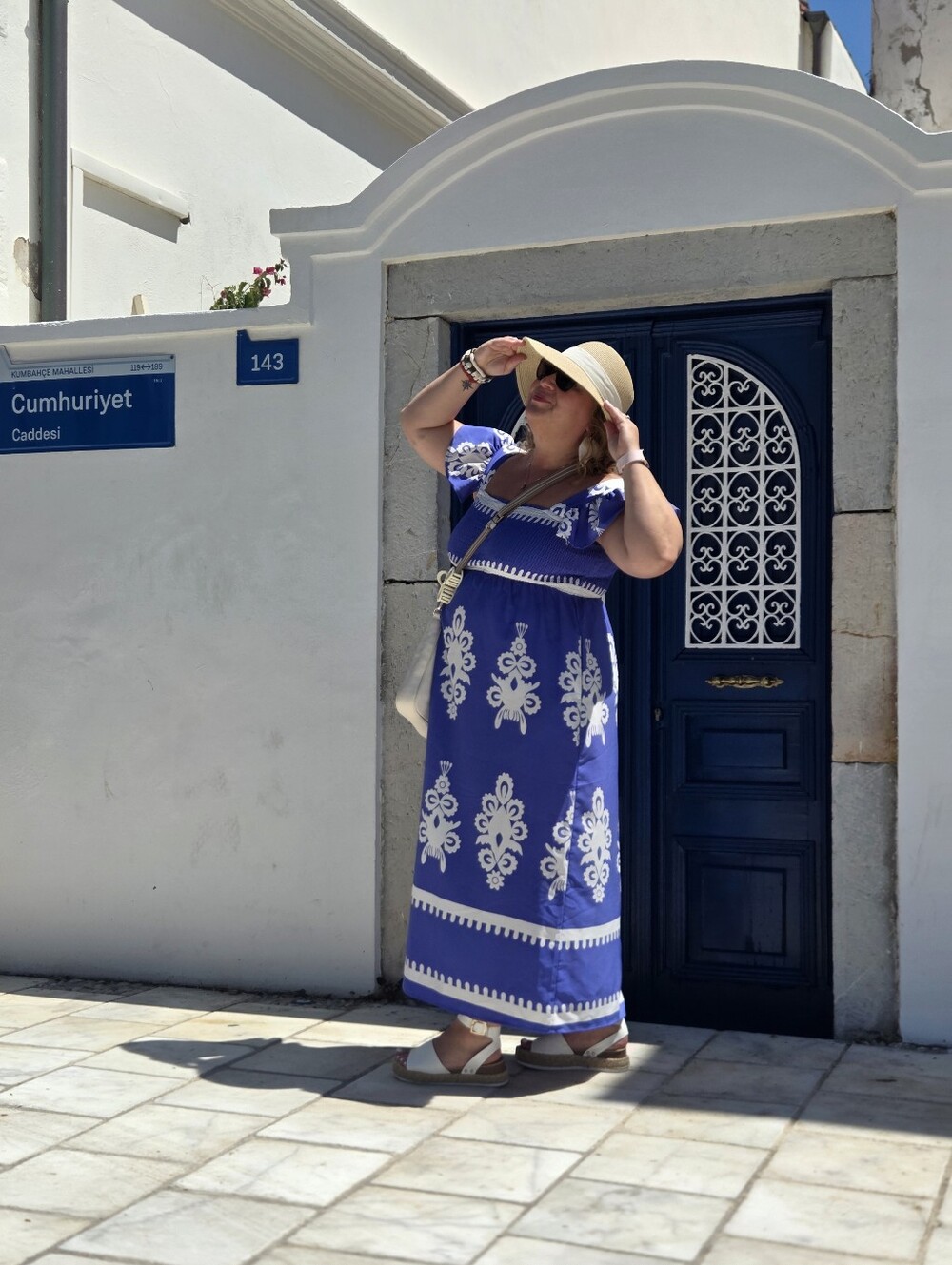 Blue and White Smocked Maxi Dress